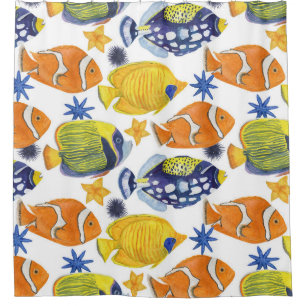 Exotic Fishes: Watercolor Seamless Painting Shower Curtain