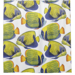 Exotic Fishes: Watercolor Tropical Seamless. Shower Curtain