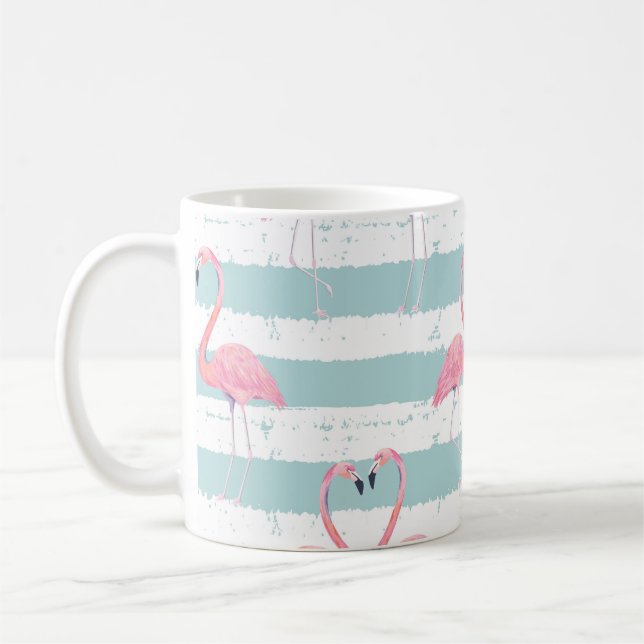 Exotic Flamingo Striped Background Pattern Coffee Mug (Left)