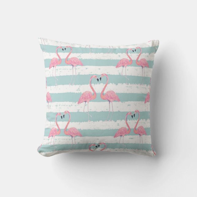 Exotic Flamingo Striped Background Pattern Cushion (Front)