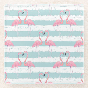 Exotic Flamingo Striped Background Pattern Glass Coaster