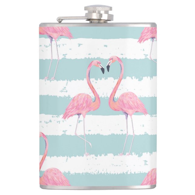Exotic Flamingo Striped Background Pattern Hip Flask (Front)