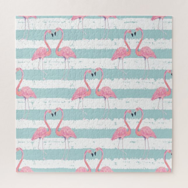 Exotic Flamingo Striped Background Pattern Jigsaw Puzzle (Vertical)