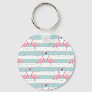 Exotic Flamingo Striped Background Pattern Key Ring