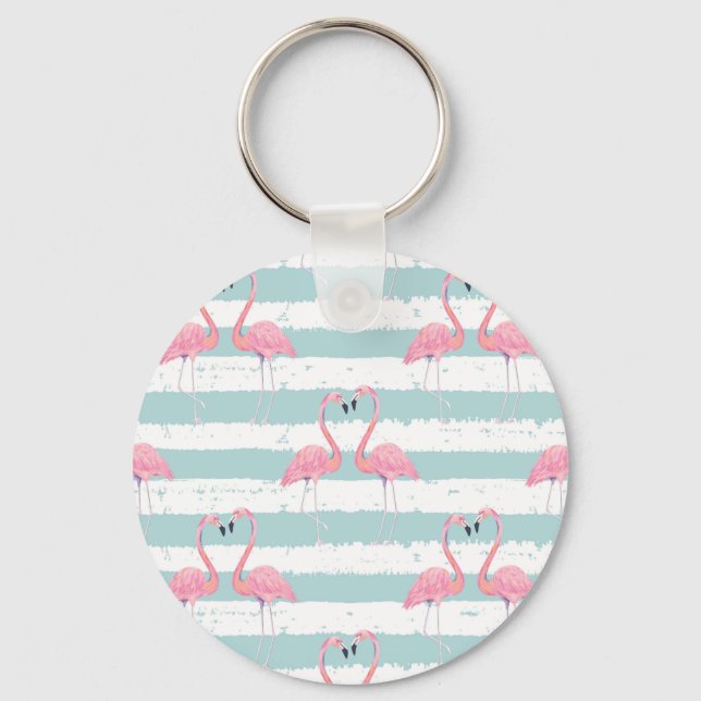 Exotic Flamingo Striped Background Pattern Key Ring (Front)