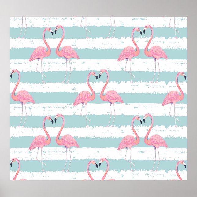 Exotic Flamingo Striped Background Pattern Poster (Front)