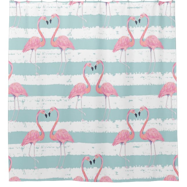 Exotic Flamingo Striped Background Pattern Shower Curtain (Front)