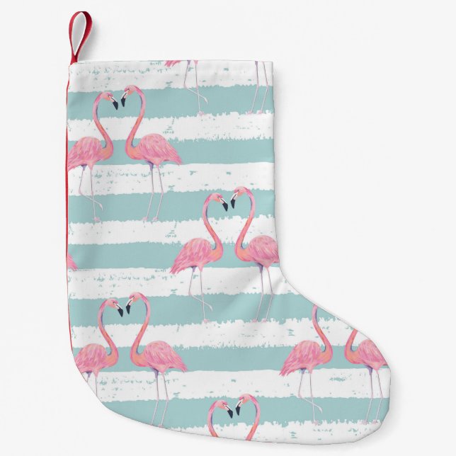 Exotic Flamingo Striped Background Pattern Small Christmas Stocking (Front)