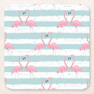 Exotic Flamingo Striped Background Pattern Square Paper Coaster