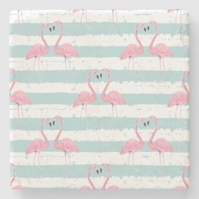 Exotic Flamingo Striped Background Pattern Stone Coaster (Front)