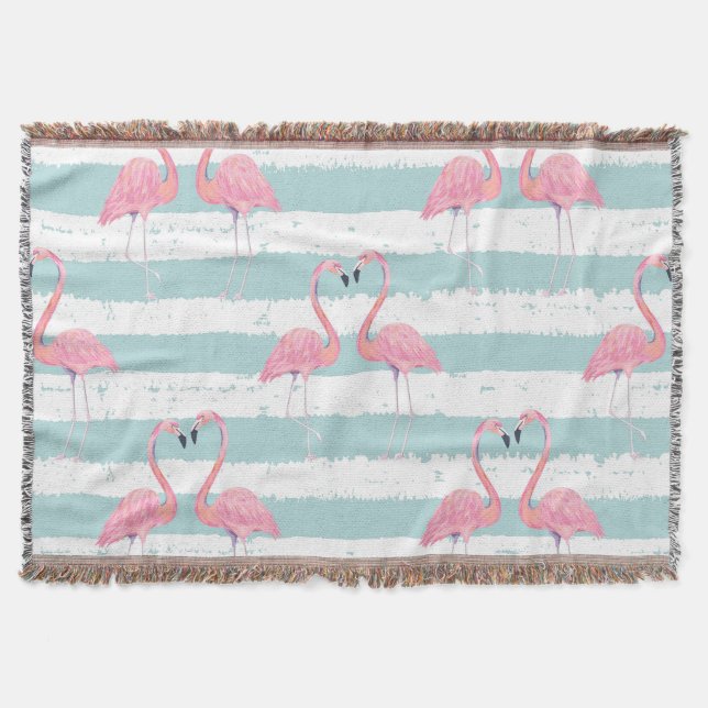 Exotic Flamingo Striped Background Pattern Throw Blanket (Front)