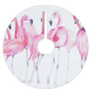 Exotic Flamingo: Summer Watercolor Print Brushed Polyester Tree Skirt