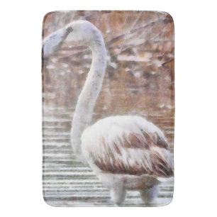 Exotic Flamingo Watercolor Bath Mat