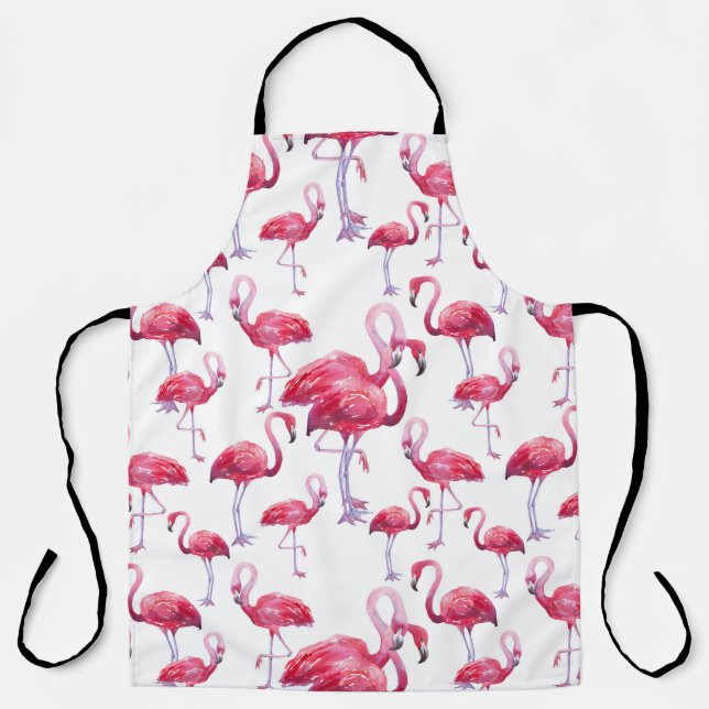 Exotic Flamingo Watercolor Bird Apron (Front)