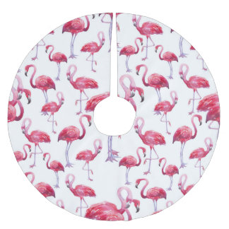 Exotic Flamingo Watercolor Bird Brushed Polyester Tree Skirt