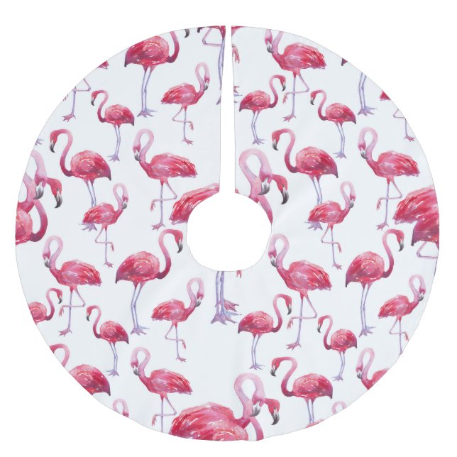 Exotic Flamingo Watercolor Bird Brushed Polyester Tree Skirt (Front)