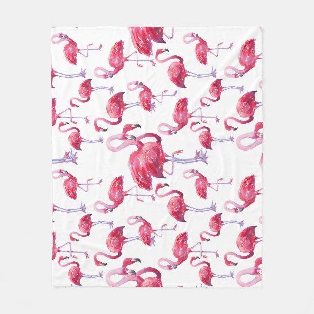 Exotic Flamingo Watercolor Bird Fleece Blanket (Front)