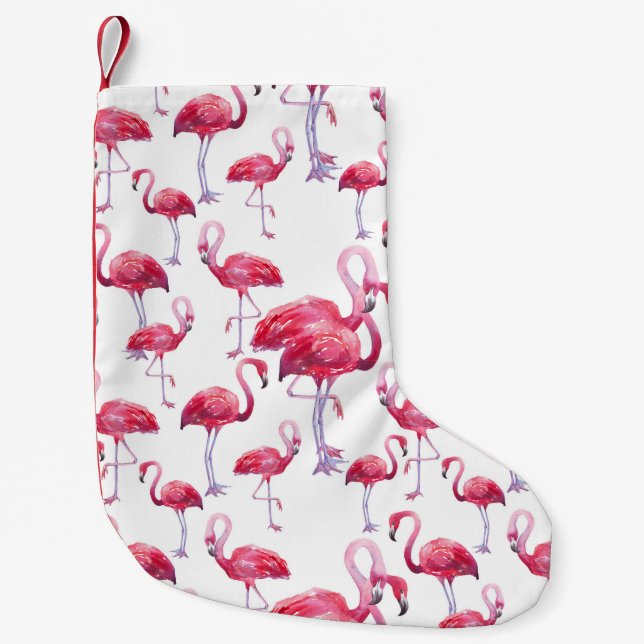 Exotic Flamingo Watercolor Bird Small Christmas Stocking (Front)