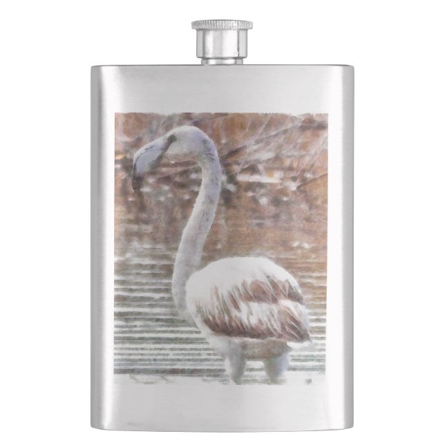 Exotic Flamingo Watercolor Hip Flask (Front)