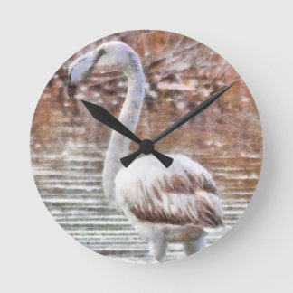 Exotic Flamingo Watercolor Round Clock