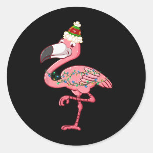 Exotic Flamingo Xmas Lights Hawaiian Christmas In Classic Round Sticker