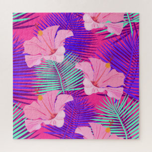 Exotic Flamingos: Tropical Pink Vintage. Jigsaw Puzzle