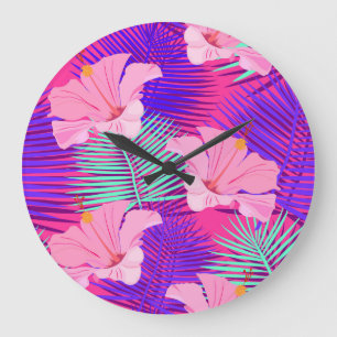 Exotic Flamingos: Tropical Pink Vintage. Large Clock