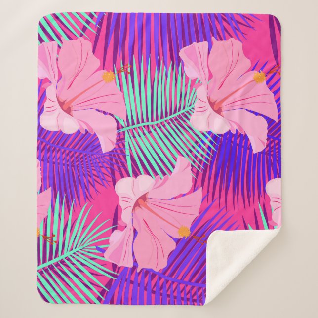 Exotic Flamingos: Tropical Pink Vintage. Sherpa Blanket (Front)