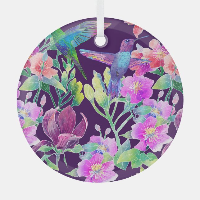 Exotic Flora and Fauna: Seamless Pattern Glass Tree Decoration (Front)