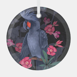 Exotic Floral Black Parrot: Tropical Nature Glass Tree Decoration