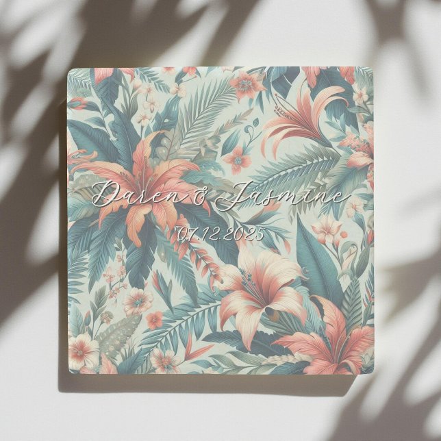 Exotic Floral Elegant Tropical Palm Leaves Wedding Stone Coaster (Creator Uploaded)
