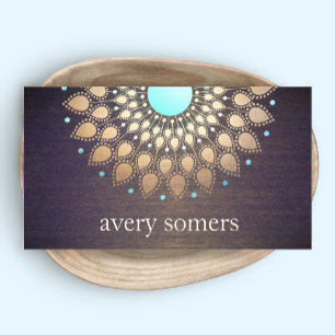 Exotic Floral Gold Ornate Lotus Flower Wood Business Card