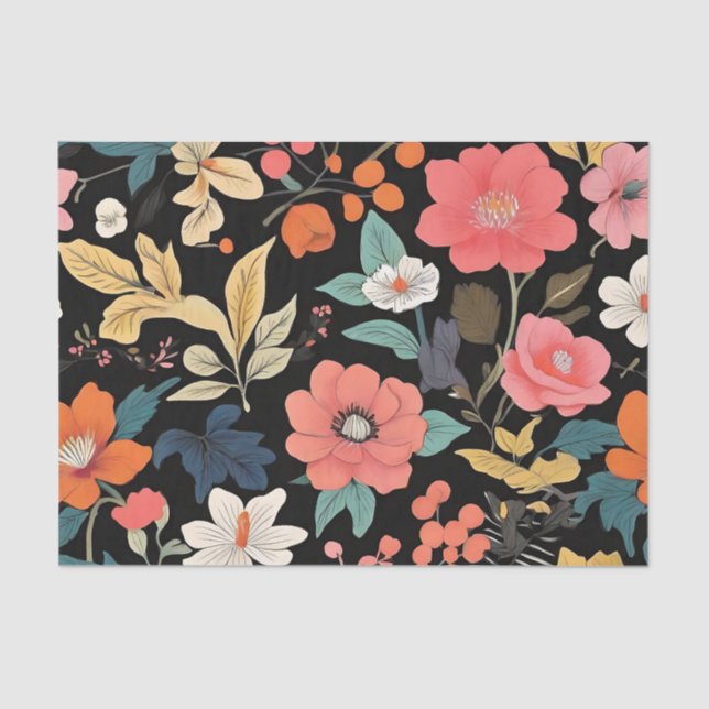 Exotic Floral in a Retro Botanical Tissue Paper (Front)