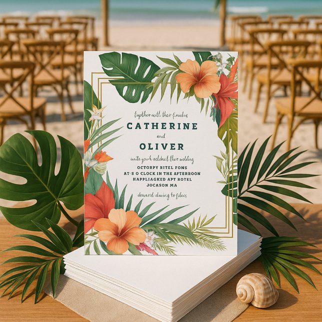 Exotic Floral Palm Tropical Garden Wedding  Invitation (Creator Uploaded)