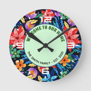 Exotic Floral Pattern Custom Text-68578 Round Clock