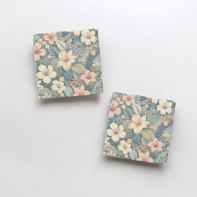Exotic Floral Pattern Elegant Tropical Palm Leaves Stone Coaster (Creator Uploaded)