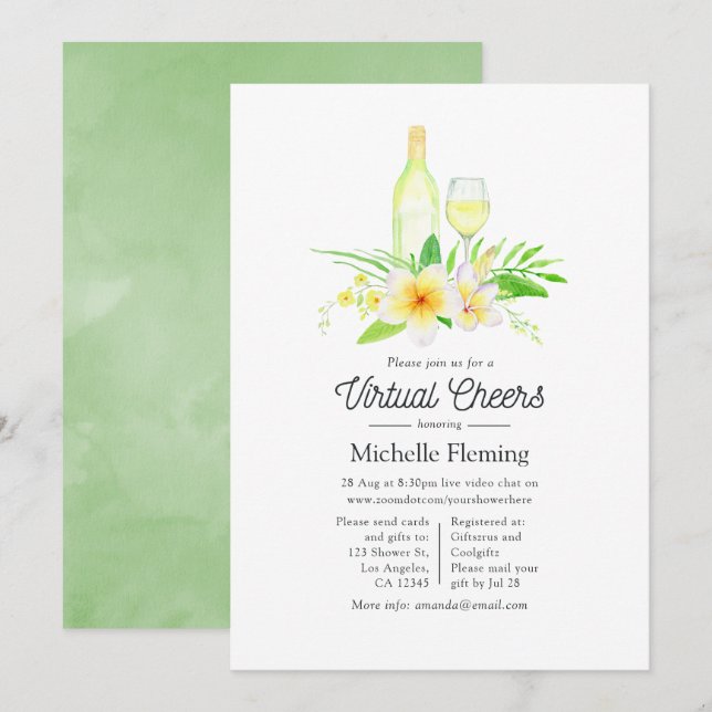 Exotic Floral Wine Toasting Virtual Shower Invitation (Front/Back)