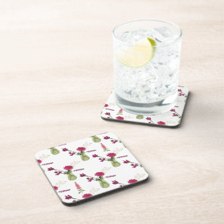 Exotic flower arrangement in glass coaster