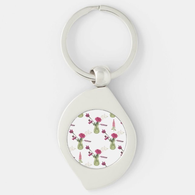 Exotic flower arrangement in glass key ring (Front)