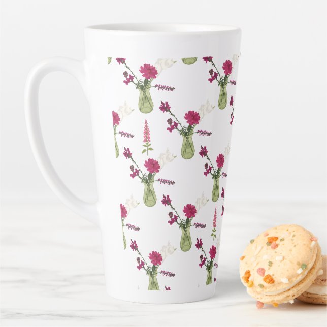 Exotic flower arrangement in glass latte mug (In Situ)