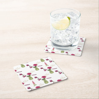 Exotic flower arrangement in glass square paper coaster