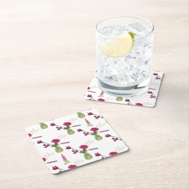 Exotic flower arrangement in glass square paper coaster (Insitu)