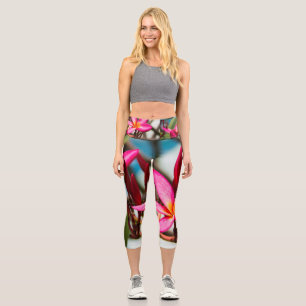 Exotic flower background plumeria blooms capri leggings