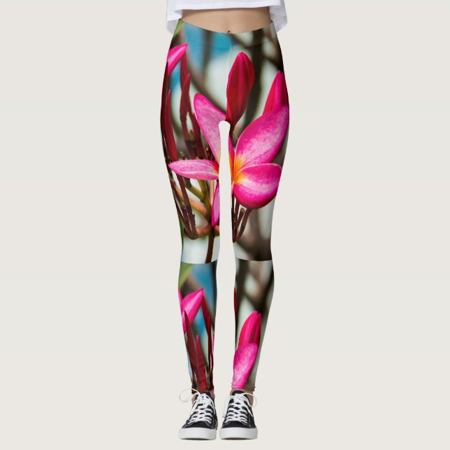 Exotic flower background plumeria blooms leggings (Front)