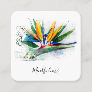 *~*  Exotic Flower Bird of Paradise Watercolor Square Business Card