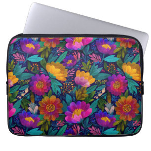 Exotic Flower Blossoms Bold& Elegant Floral Laptop Sleeve