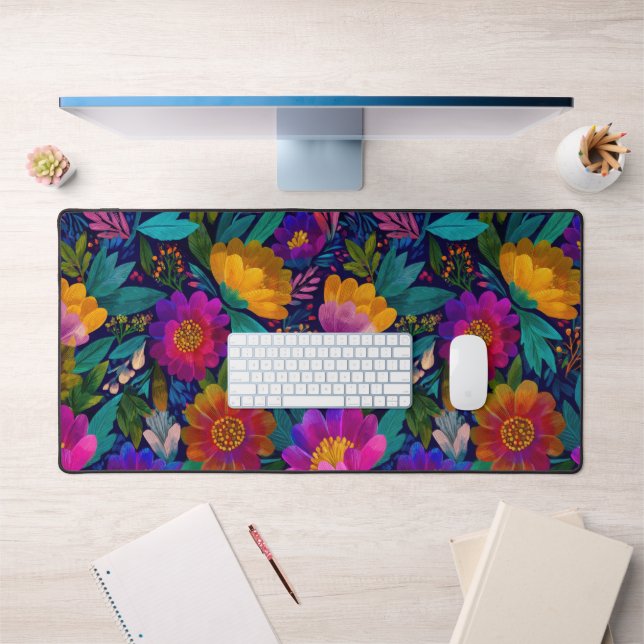 Exotic Flower Blossoms Colourful Botanical Pattern Desk Mat (Office 1)