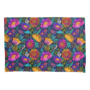 Exotic Flower Blossoms Vibrant Tropical Pattern Pillowcase