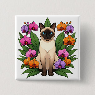 exotic flower siamese cat button