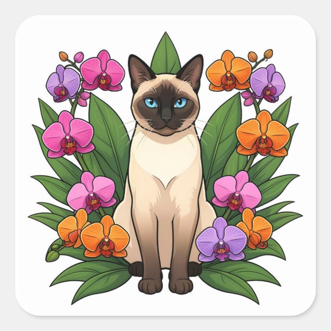 exotic flower siamese cat stickers (Front)